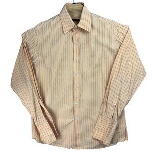 Vtg J. Ferrar Dress Shirt Mens L 16-16.5 Orange Pinstripe Modern Fit Button-Up